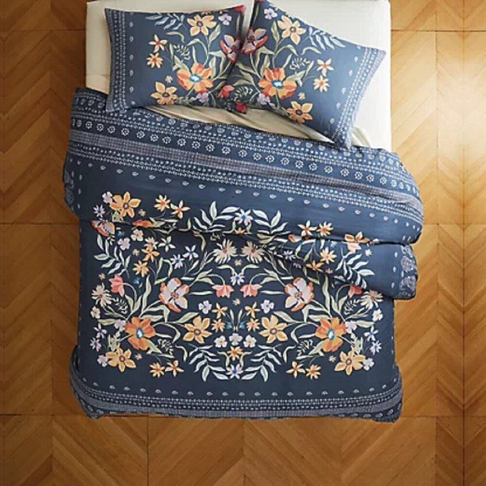 new NAVY Wild Sage 100% Cotton Julianna Floral 66"W x 93"L Twin XL Comforter